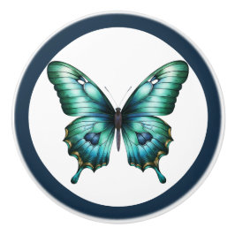 Pomo De Cerámica Perilla de cajón azul turquesa de mariposa verde e