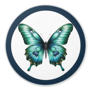 Pomo De Cerámica Perilla de cajón azul turquesa de mariposa verde e