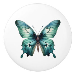 Pomo De Cerámica Perilla de cajón azul turquesa de mariposa verde e