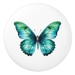 Pomo De Cerámica Perilla de cajón azul turquesa de mariposa verde e