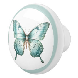 Pomo De Cerámica Perilla de cajón azul turquesa de mariposa verde e