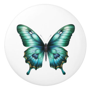 Pomo De Cerámica Perilla de cajón azul turquesa de mariposa verde e