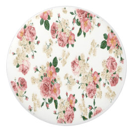 Pomo De Cerámica Perilla de Cajón de Ramo de Rosas Blancas Rosadas
