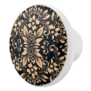 Pomo De Cerámica Perilla de cerámica Damask Elegancia de medianoche