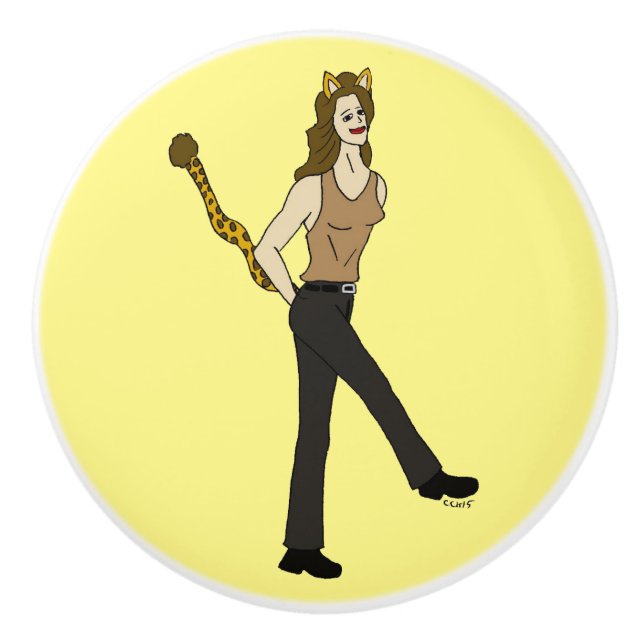 Pomo De Cerámica perilla de cerámica de catgirl (Anverso)