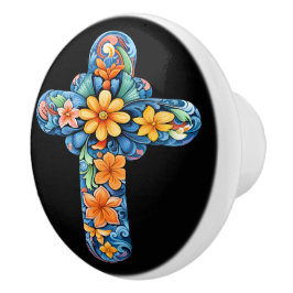Pomo De Cerámica Perilla de cerámica de cruz de Talavera mexicana
