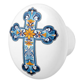 Pomo De Cerámica Perilla de cerámica de cruz de Talavera mexicana