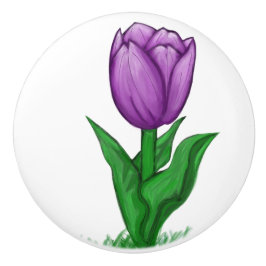 Pomo De Cerámica Perilla de cerámica de flor de tulipán morado