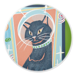 Pomo De Cerámica Perilla de cerámica de gatito espacial modernista 