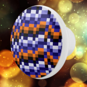 Pomo De Cerámica Perilla de cerámica de Pixel Art – Azules, Naranja