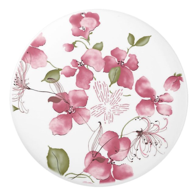 Pomo De Cerámica Perilla de cerámica / Floral (Anverso)