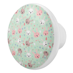 Pomo De Cerámica Perilla de cerámica para jardín Bunny Bloom