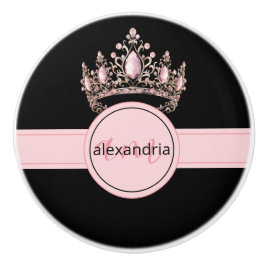 Pomo De Cerámica Perilla de cerámica rosa princesa monograma tiara