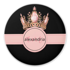Pomo De Cerámica Perilla de cerámica rosa princesa monograma tiara