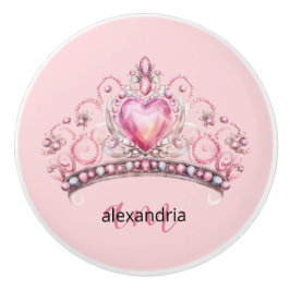 Pomo De Cerámica Perilla de cerámica rosa princesa monograma tiara