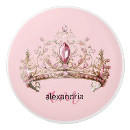 Pomo De Cerámica Perilla de cerámica rosa princesa monograma tiara