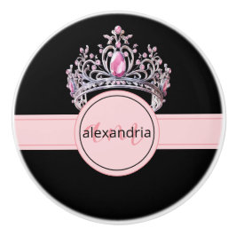 Pomo De Cerámica Perilla de cerámica rosa princesa monograma tiara