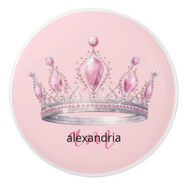 Pomo De Cerámica Perilla de cerámica rosa princesa monograma tiara