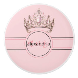 Pomo De Cerámica Perilla de cerámica rosa princesa monograma tiara