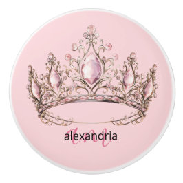 Pomo De Cerámica Perilla de cerámica rosa princesa monograma tiara