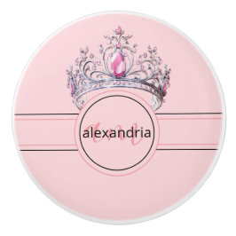 Pomo De Cerámica Perilla de cerámica rosa princesa monograma tiara