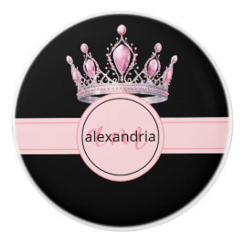 Pomo De Cerámica Perilla de cerámica rosa princesa monograma tiara