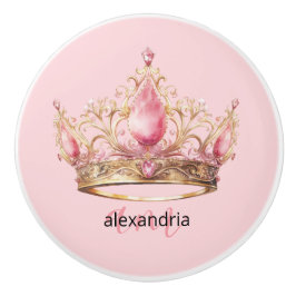 Pomo De Cerámica Perilla de cerámica rosa princesa monograma tiara