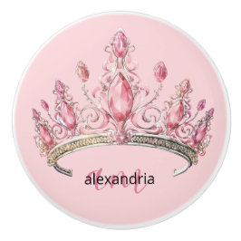 Pomo De Cerámica Perilla de cerámica rosa princesa monograma tiara