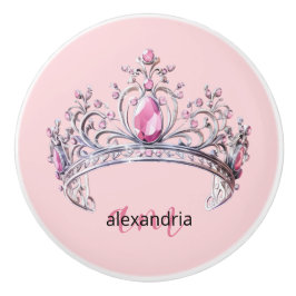 Pomo De Cerámica Perilla de cerámica rosa princesa monograma tiara