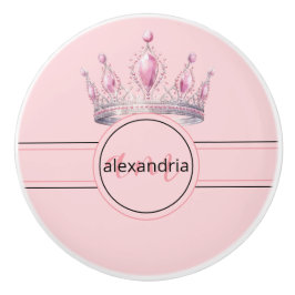 Pomo De Cerámica Perilla de cerámica rosa princesa monograma tiara