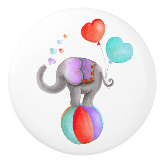 Pomo De Cerámica Perilla de circo acuarela de elefante gris (Anverso)