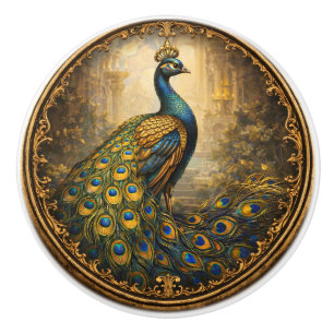 Pomo De Cerámica Perilla de Gabinete/Cajón Real Pavo Real Vintage