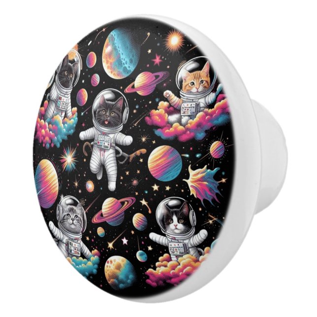 Pomo De Cerámica Perilla de Gatitos Lindos en el Espacio. (Derecha)