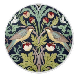 Pomo De Cerámica Perilla de Puerta - Pájaros Art Nouveau Floral