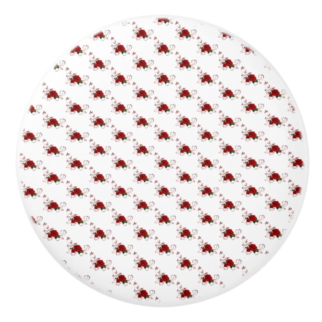 Pomo De Cerámica Perilla de Puerta Rosa Roja Floral (Anverso)