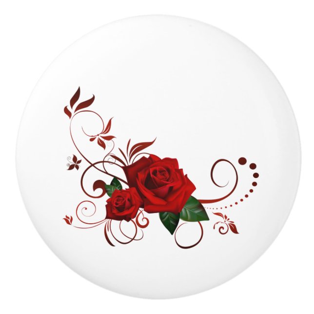 Pomo De Cerámica Perilla de Puerta Rosa Roja Floral (Anverso)