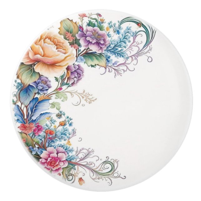 Pomo De Cerámica Perilla Floral (Anverso)