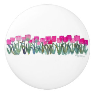 Pomo De Cerámica perilla redonda de tulipanes rosados