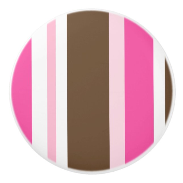 Pomo De Cerámica Perilla Rosa Marrón Blanco Raya (Anverso)
