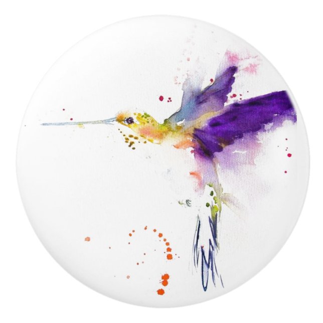 Pomo De Cerámica Perillas de Cajón/Puerta de Cerámica - Colibrí (Anverso)