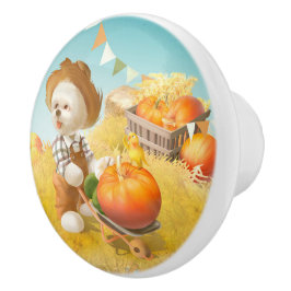 Pomo De Cerámica Perro agricultor con calabaza