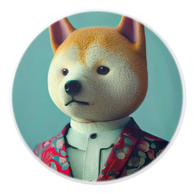 Pomo De Cerámica Perro con traje (Anverso)