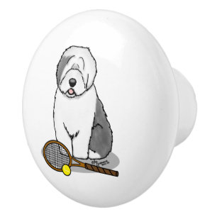 Pomo De Cerámica Perro de perro viejo inglés de tenis (gris 1)
