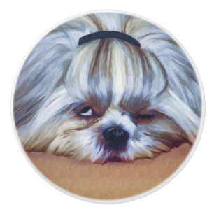 Pomo De Cerámica Perro soñoliento de Shih Tzu