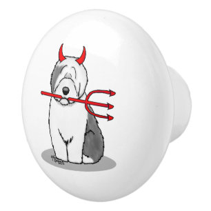 Pomo De Cerámica Perro travieso viejo inglés malvado (gris 1)