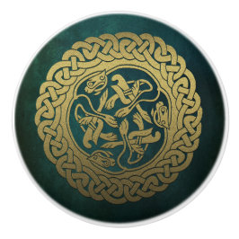 Pomo De Cerámica Perros de Knot celta Dark Lavado Verde