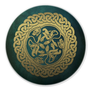 Pomo De Cerámica Perros de Knot celta Dark Lavado Verde