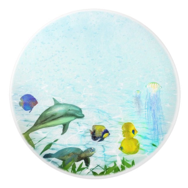 Pomo De Cerámica Personalizado acuático de Sea Animals Beach (Anverso)