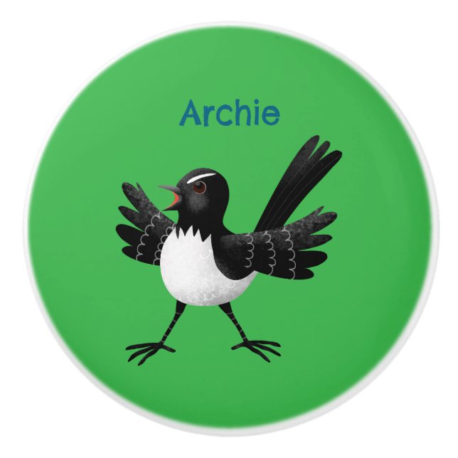 Pomo De Cerámica Personalizado australiano Willie Wagtail personali (Anverso)