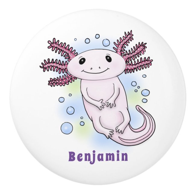 Pomo De Cerámica Personalizado axolotópico rosa adorable (Anverso)